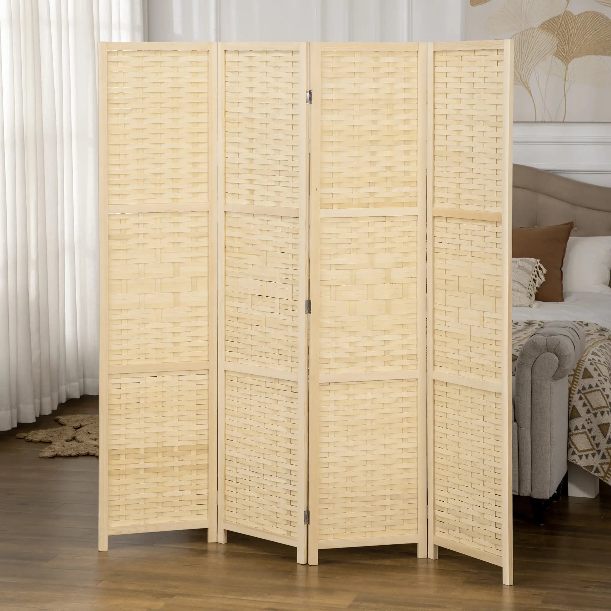 4-Panel Bamboo Room Divider, 5.6 FT, Natural Wood Privacy Screen Room Dividers at Gallery Canada
