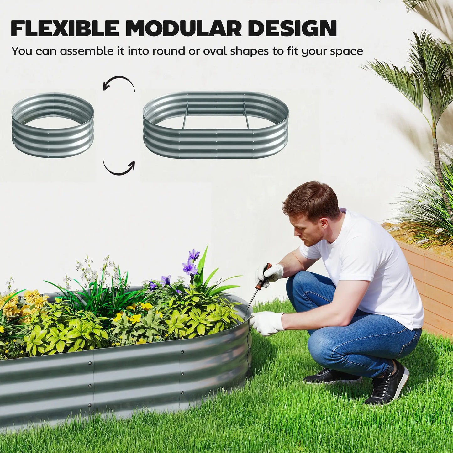 Galvanised Raised Garden Bed With Arched Trellis, 5 x 3 x 6ft, Silver Raised Garden Beds at Gallery Canada