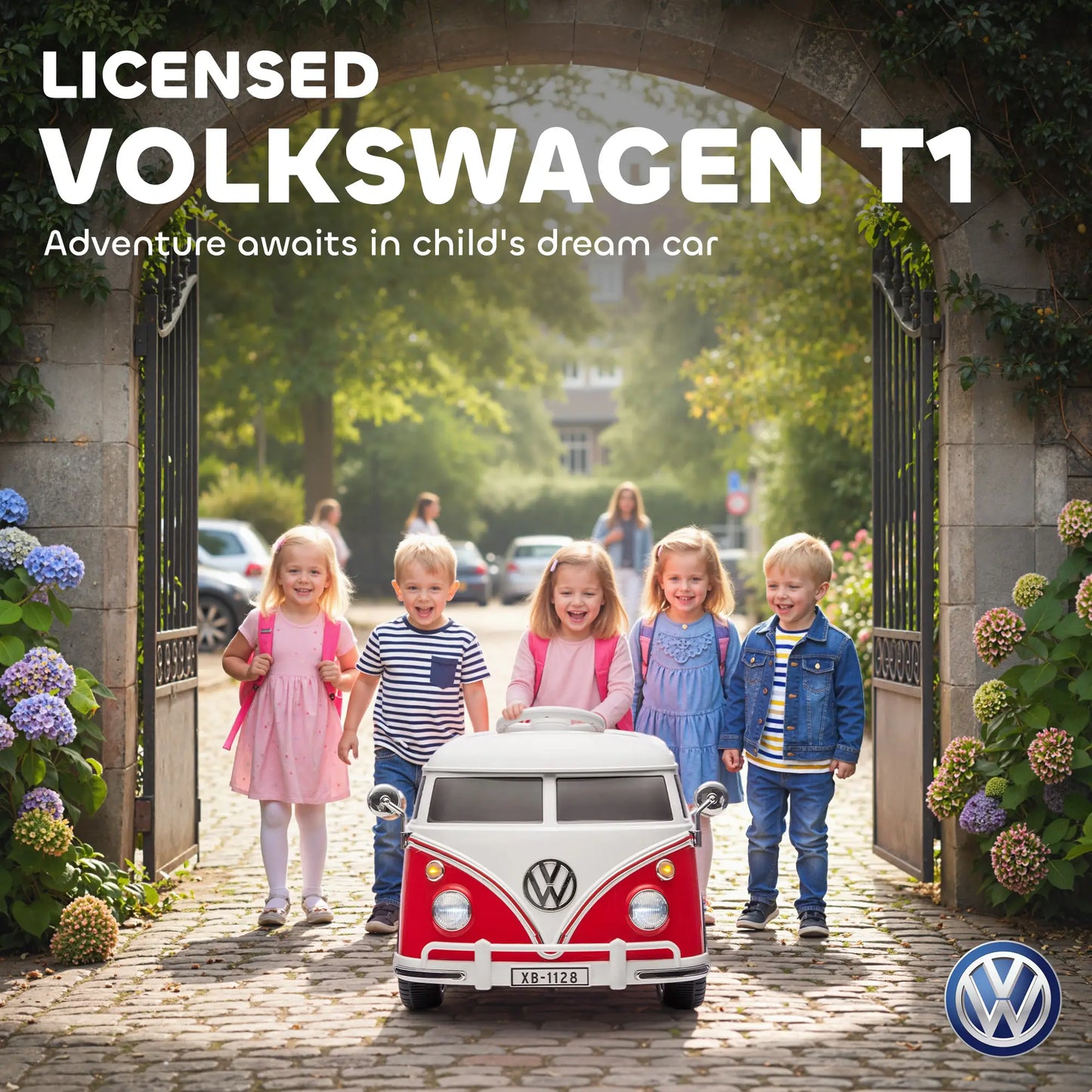 12V Kids Ride on Car, Lisensed Volkswagen T1 Electric Vehicle with Dual Motor and Soft Start for 3-7 Years, Red Electric Toy Cars at Gallery Canada