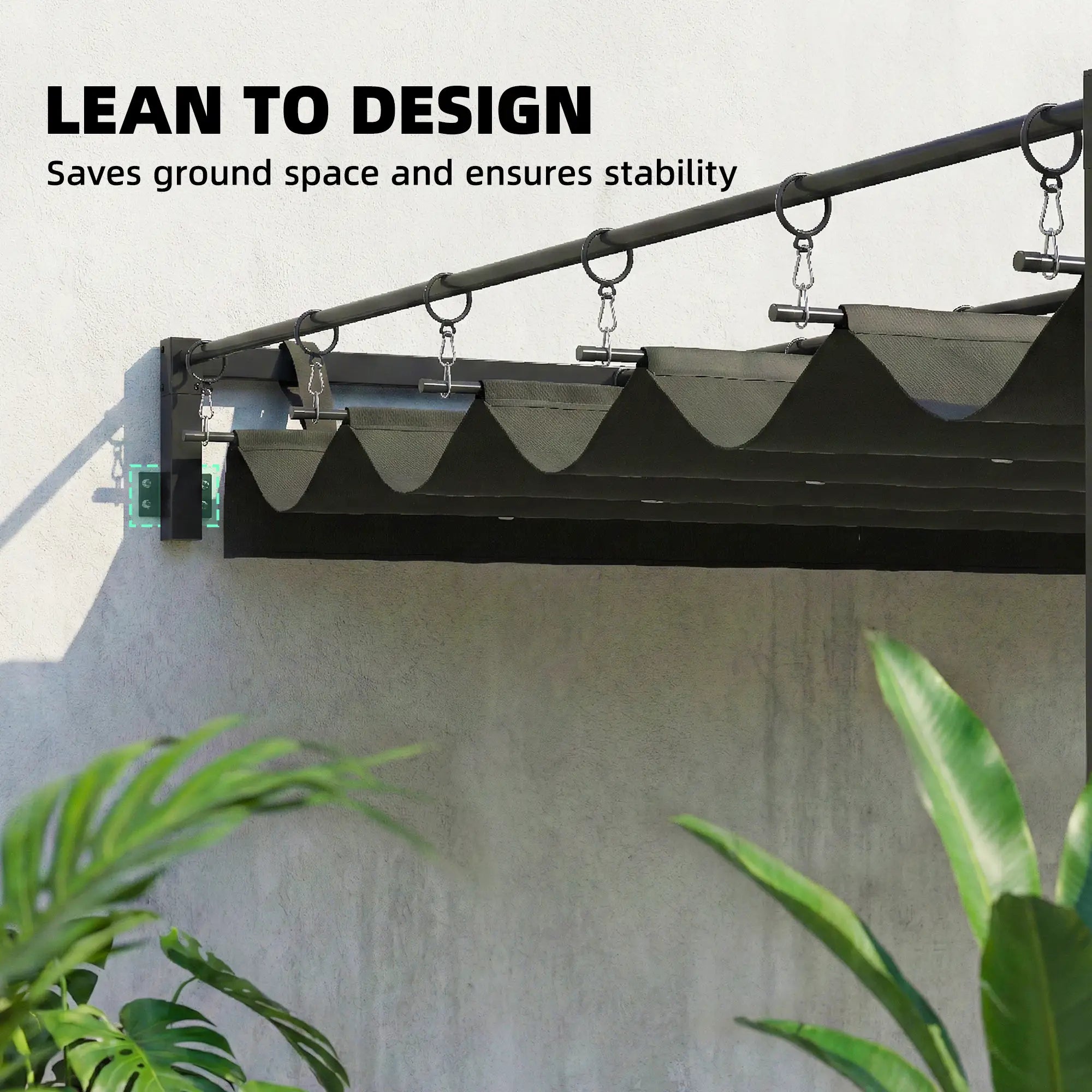 10' x 10' Retractable Pergola Canopy, Wall Mounted, Dark Grey Pergolas at Gallery Canada