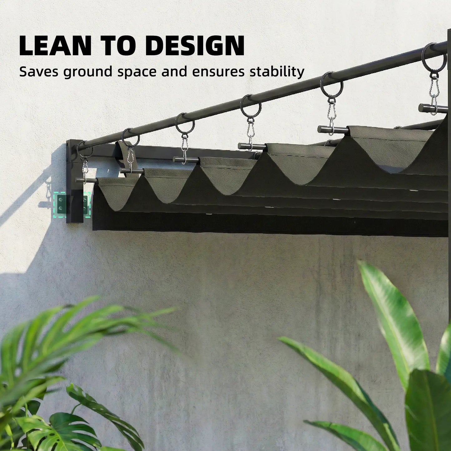 10' x 10' Retractable Pergola Canopy, Wall Mounted, Dark Grey Pergolas at Gallery Canada