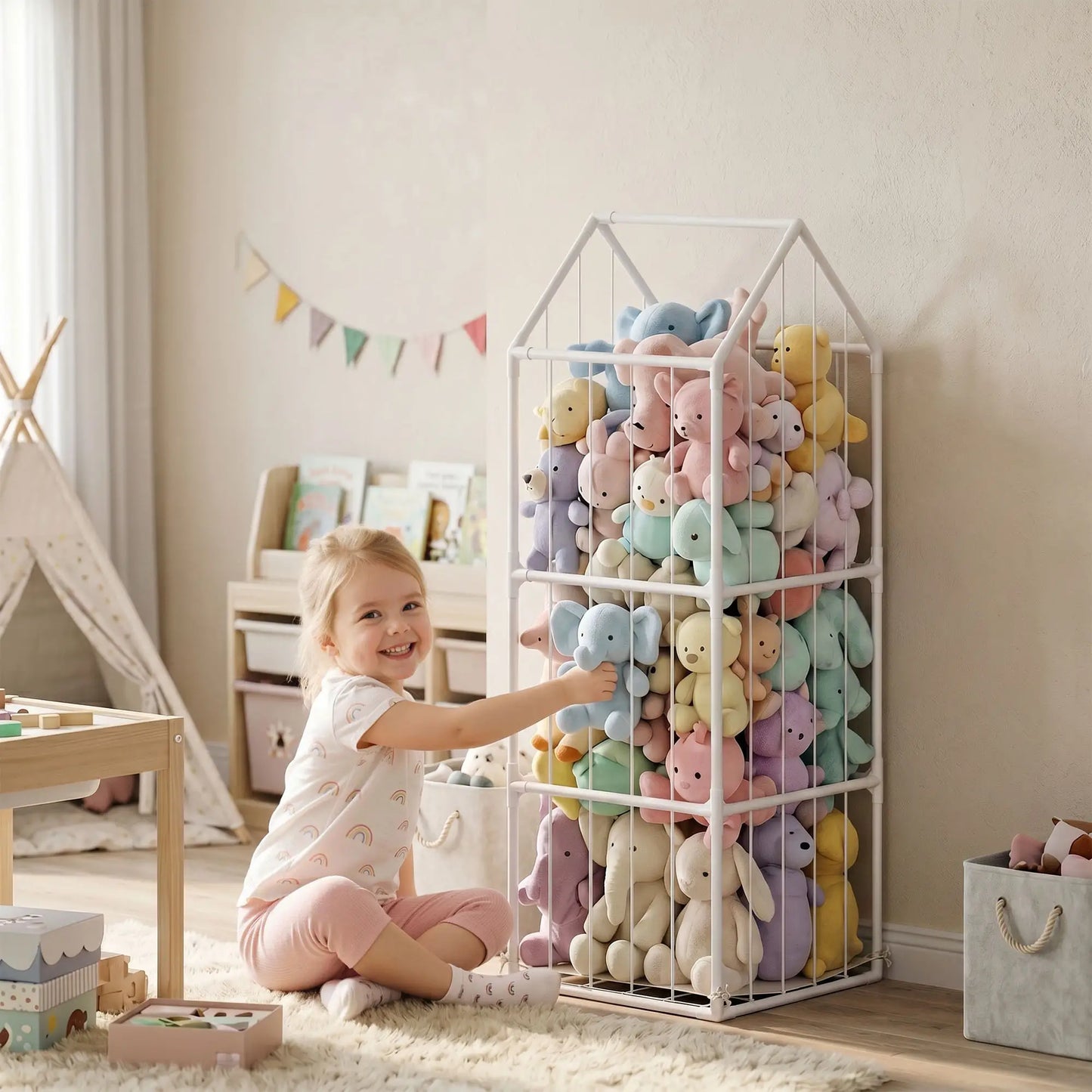 Stuffed Animal Storage Organizer, Waterproof Bottom, 47x47x132cm, no color