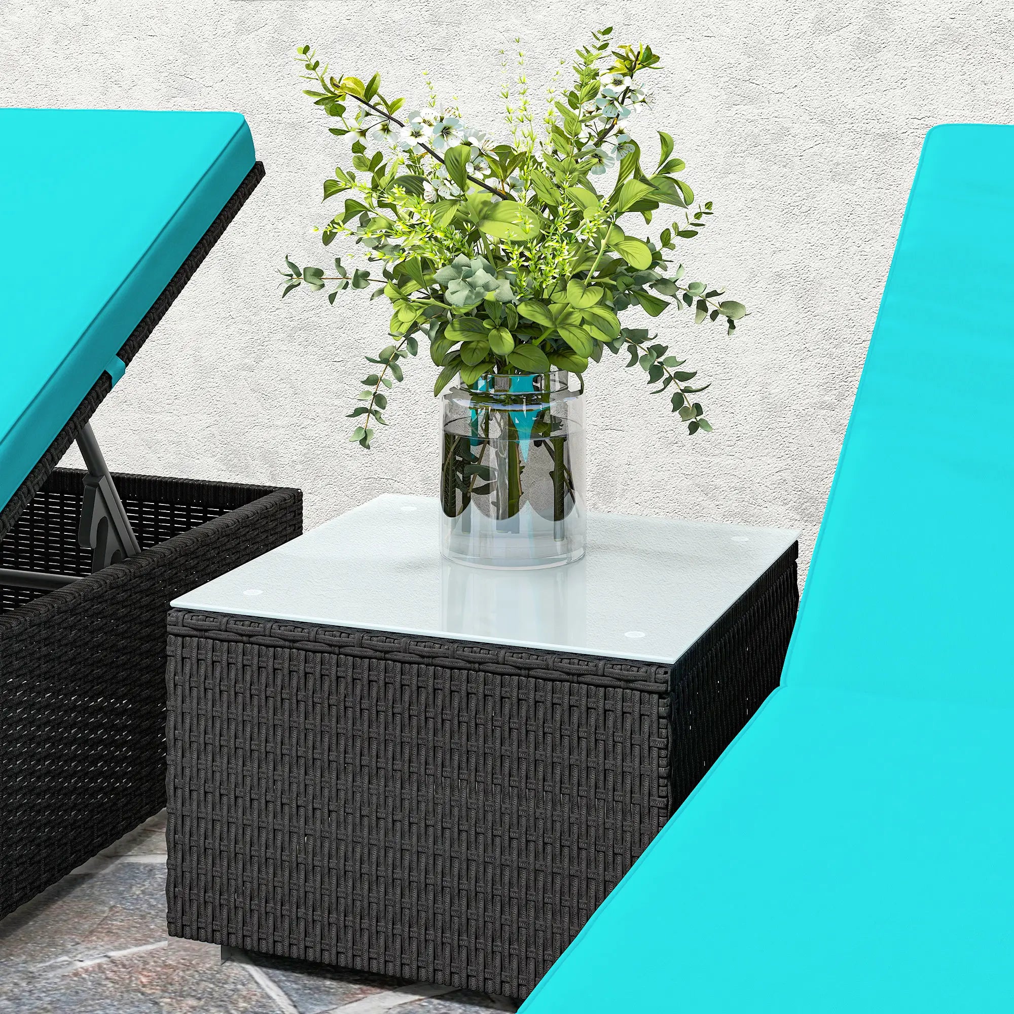 3pc Rattan Lounge Chair Set with Side Table Outdoor Patio Synthetic Rattan Wicker Sun Bed Set with Cushion Chaise Loungers at Gallery Canada