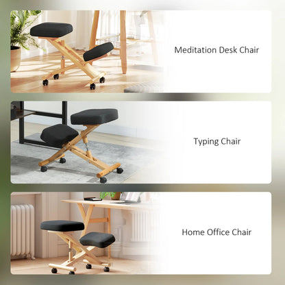 Ergonomic Kneeling Chair, Rubberwood Frame, Rolling Wheels, Black Office Chairs at Gallery Canada