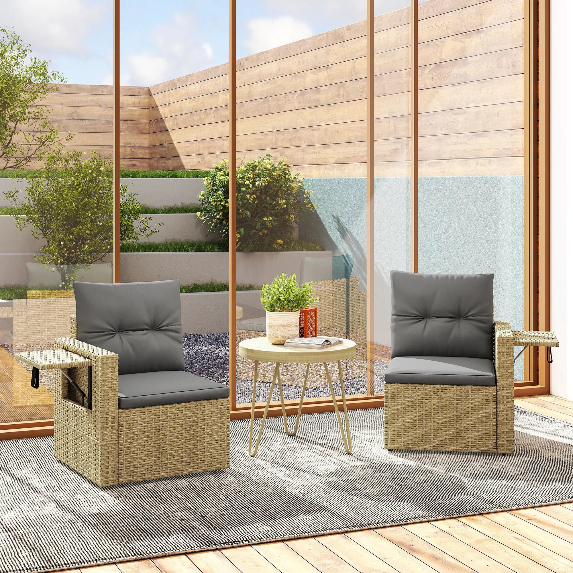 Wicker Outdoor Sofa With Side Trays, With Cushions, Light Grey Patio Furniture Sets at Gallery Canada