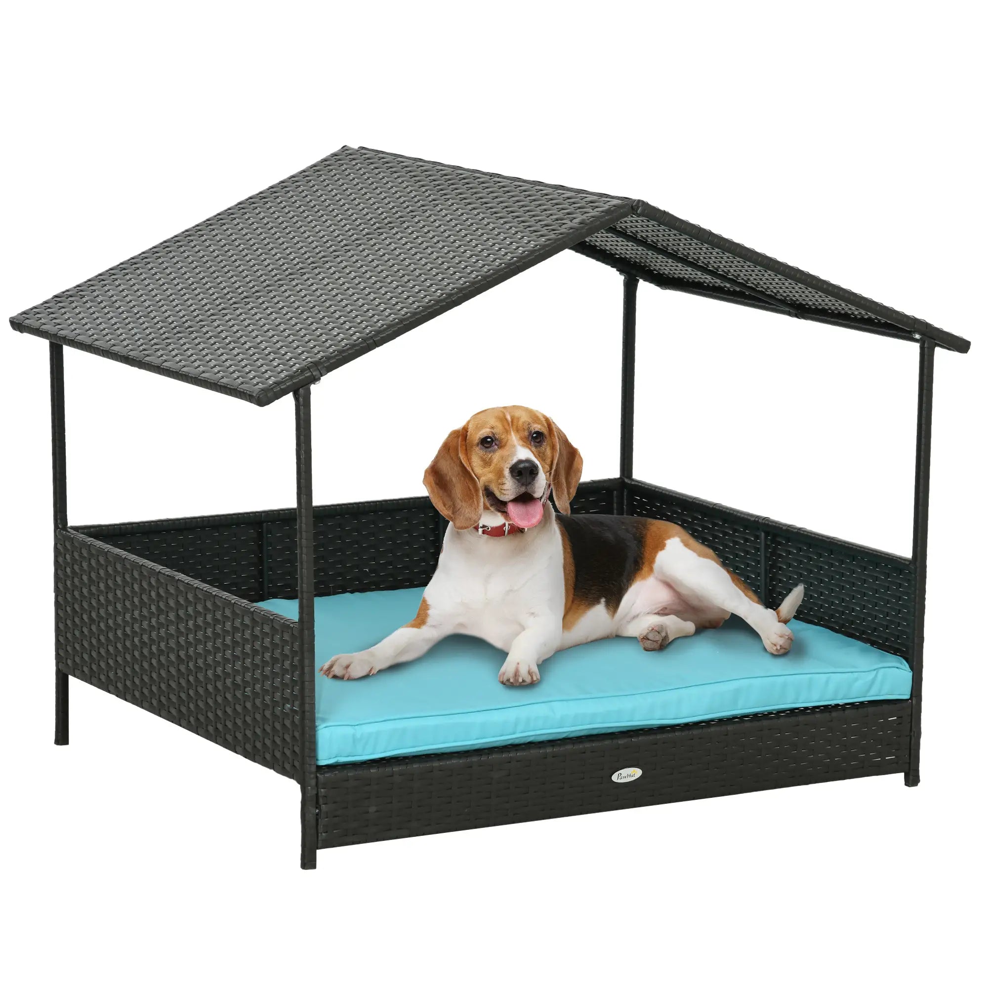 Outdoor Wicker Dog House, Soft Cushion Washable Cover, Medium Large, Blue Houses, Kennels & Pens at Gallery Canada