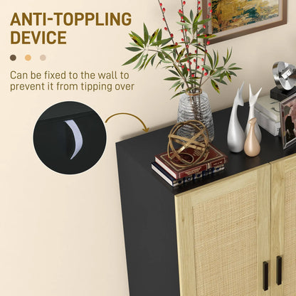 Boho Sideboard, Buffet Cabinet with Storage, 2 Rattan Doors, Black Storage Cabinets at Gallery Canada