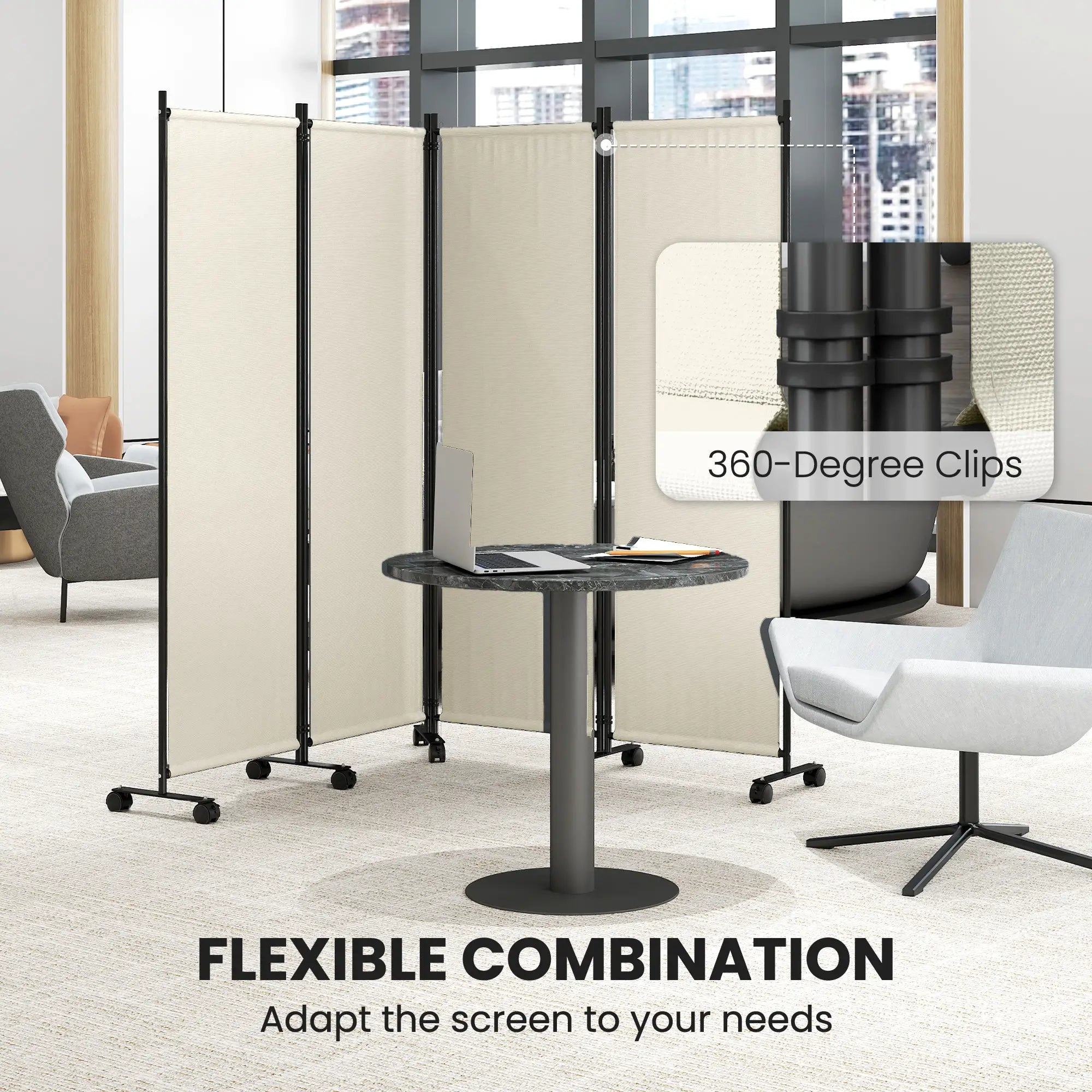 Folding Room Divider with Wheels, Privacy Screen, 5.6ft Tall Side Awnings at Gallery Canada