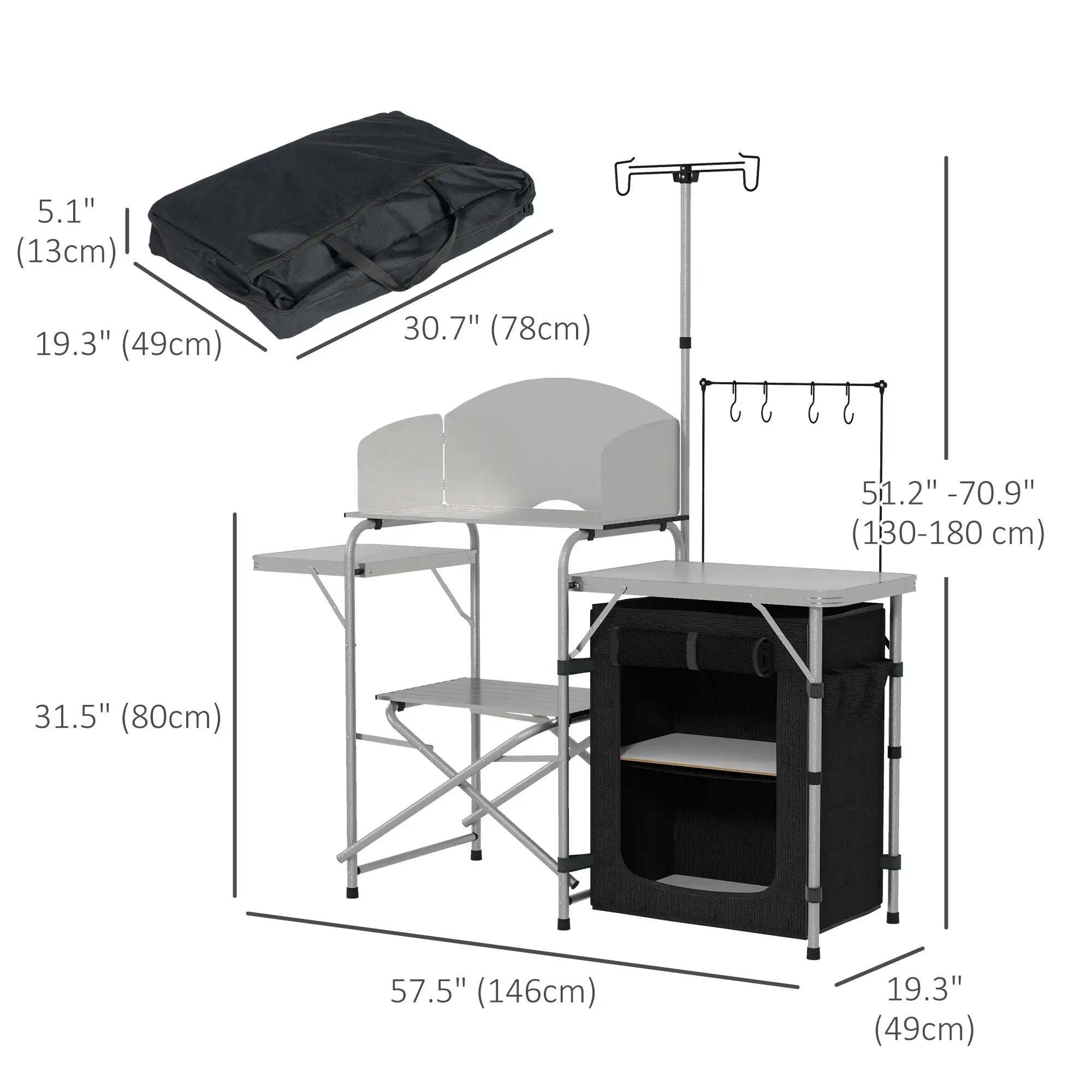 Camping Kitchen Table, Aluminum Folding with Storage, Silver Picnic Tables & Camping Chairs at Gallery Canada