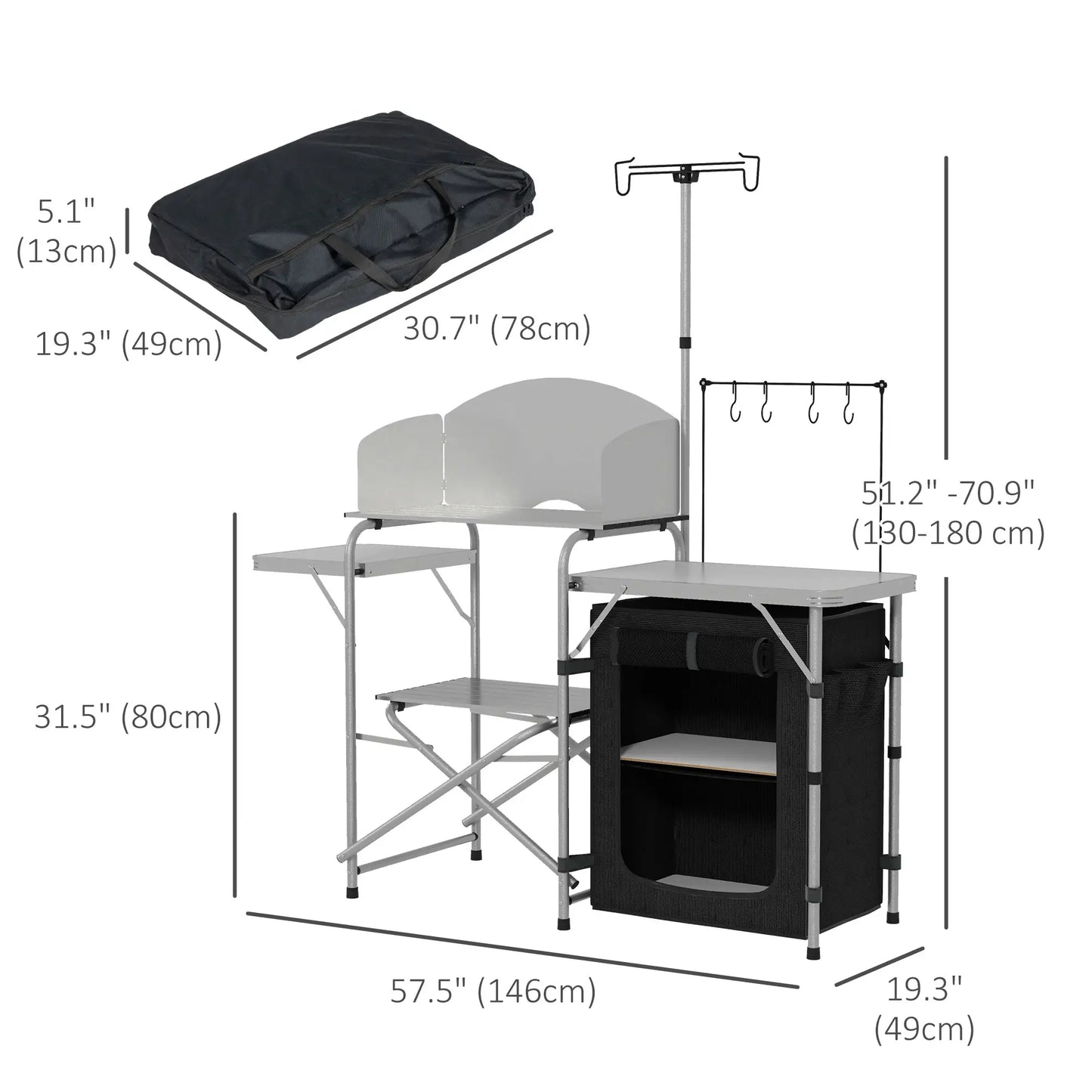 Camping Kitchen Table, Aluminum Folding with Storage, Silver Picnic Tables & Camping Chairs at Gallery Canada