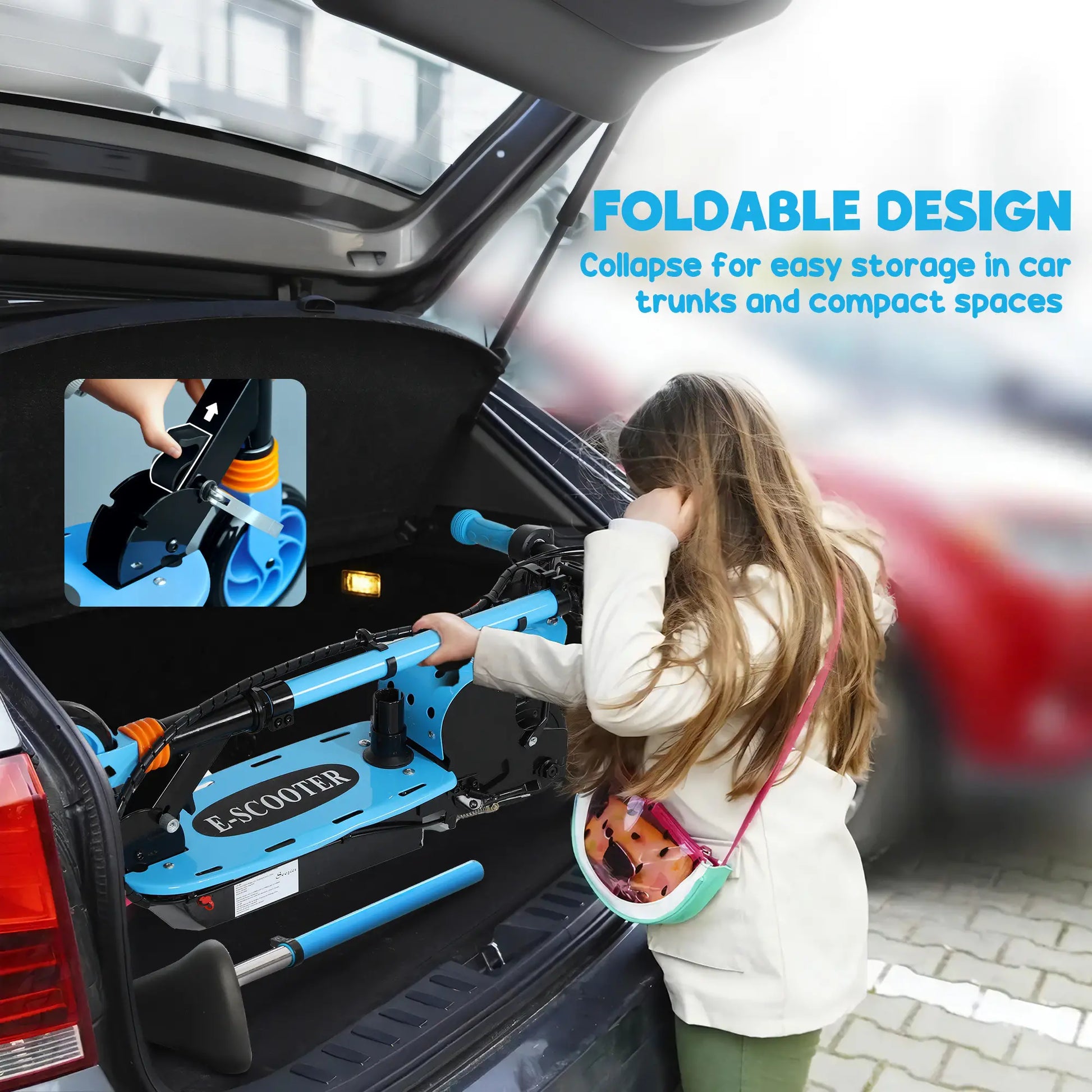 Foldable Electric Scooter for Kids, Seat, 2 Heights, 6km Range, 12km/h, Blue Scooters at Gallery Canada