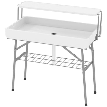 3.5ft Folding Ice Cooler Table with Drain, 2-Tier, Outdoor, White Picnic Tables & Camping Chairs White at Gallery Canada