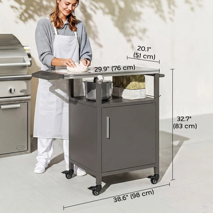 Outdoor Grill Cart With Steel Top, Pizza Oven Stand With Cabinet, Brown Outdoor Grill Carts at Gallery Canada