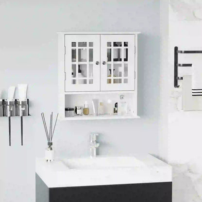Modern Wall Mount Bathroom Cabinet, Storage Organizer with 2 Door Cabinet and Open Shelf, White Wall Mounted Cabinets at Gallery Canada