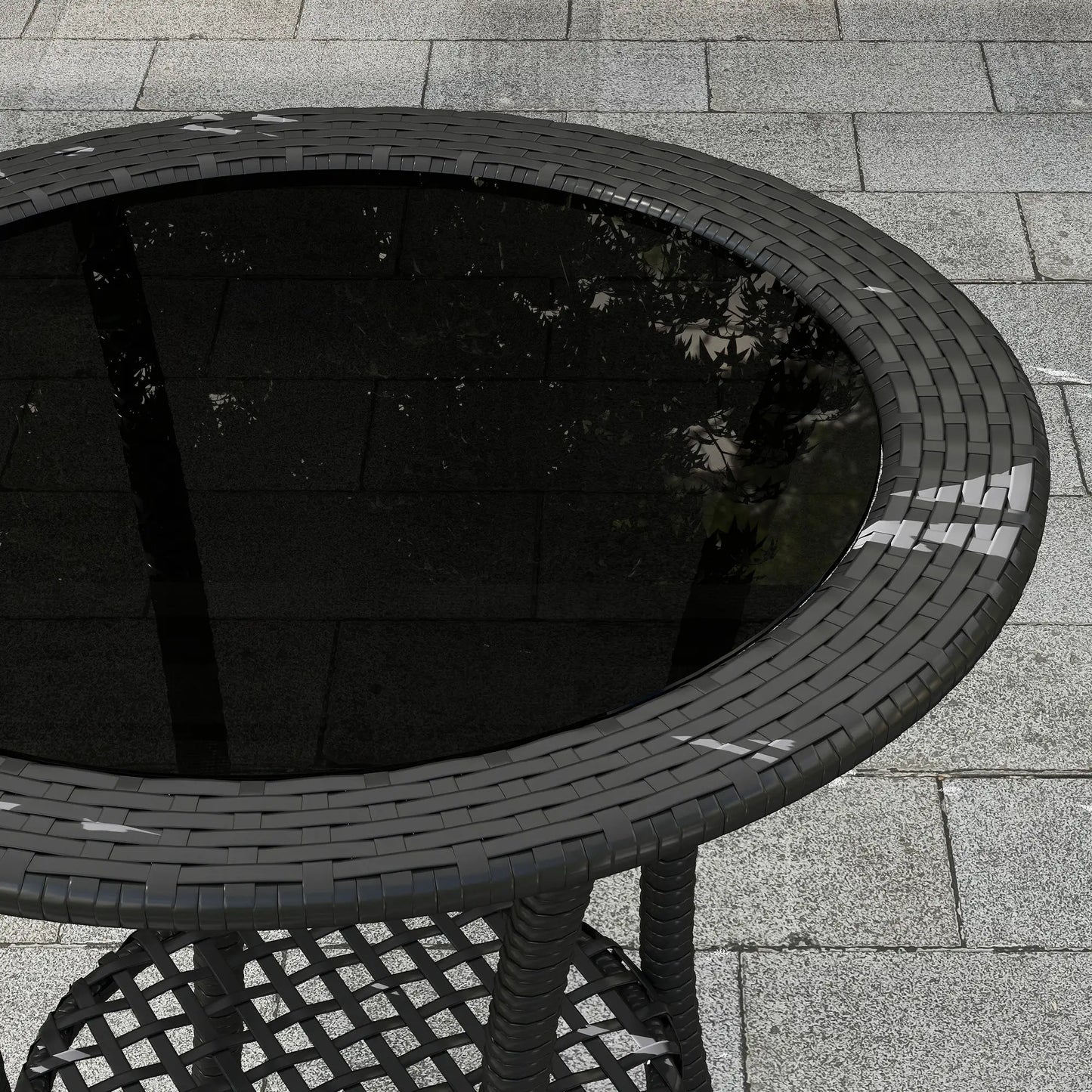 Outdoor Rattan Dining Table, Round Coffee Table with 2-Tier Shelf, Black Patio Dinning Tables at Gallery Canada