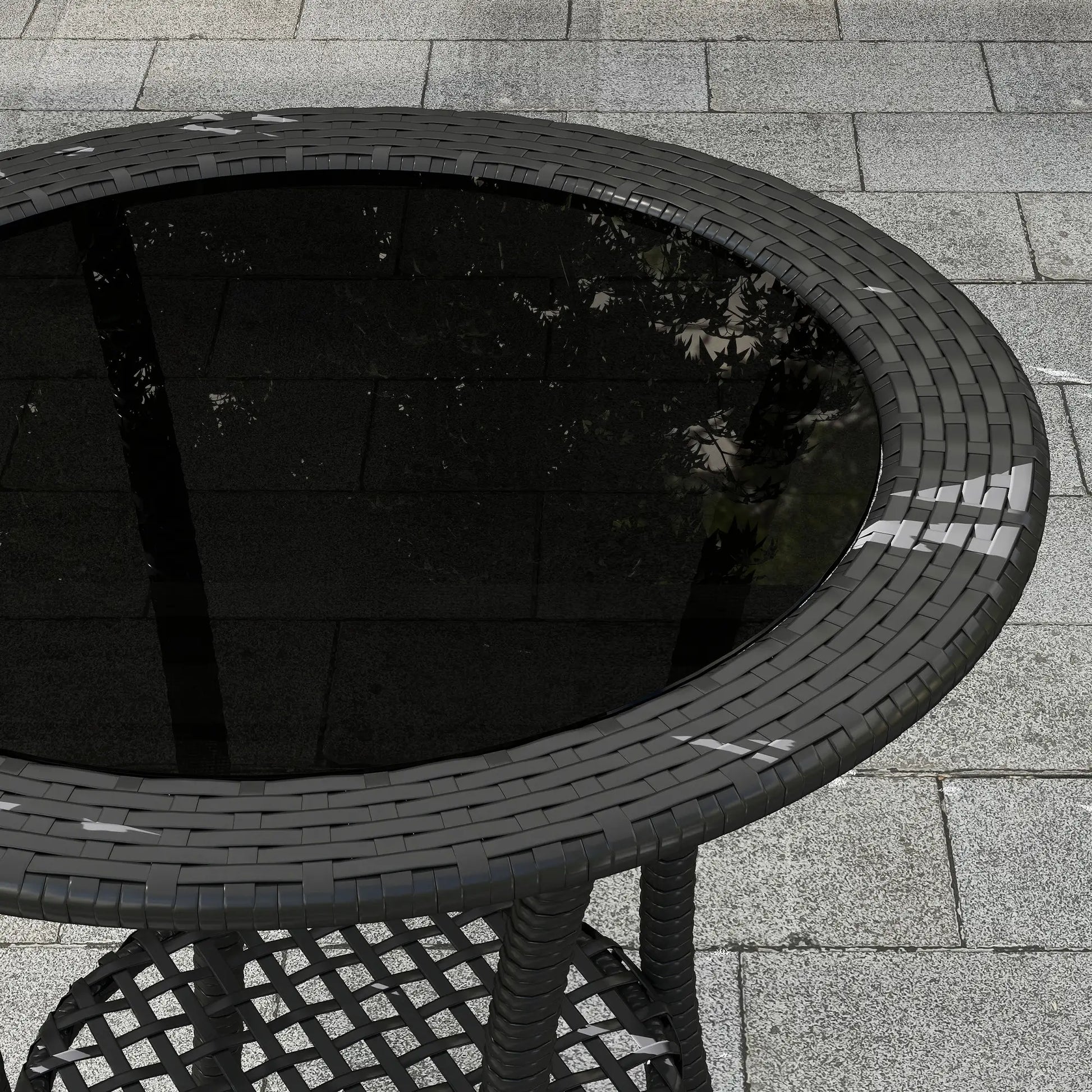 Outdoor Rattan Dining Table, Round Coffee Table with 2-Tier Shelf, Black Patio Dinning Tables at Gallery Canada