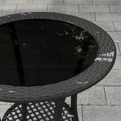 Outdoor Rattan Dining Table, Round Coffee Table with 2-Tier Shelf, Black Patio Dinning Tables at Gallery Canada