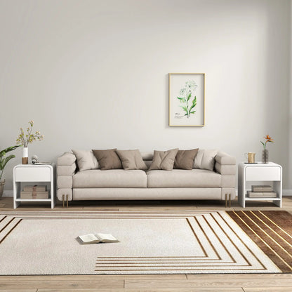 Modern Nightstand Set of 2, Distressed White, With Drawer and Shelf, White