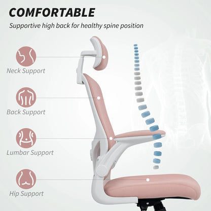 Ergonomic Office Chair, Mesh Desk Chair, Adjustable Headrest, Lumbar Support, Pink Task Chairs at Gallery Canada
