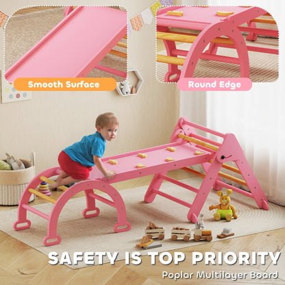7-in-1 Pikler Triangle Set, Foldable Wooden Climbing Toys, Pink Kids Gym & Playmats at Gallery Canada