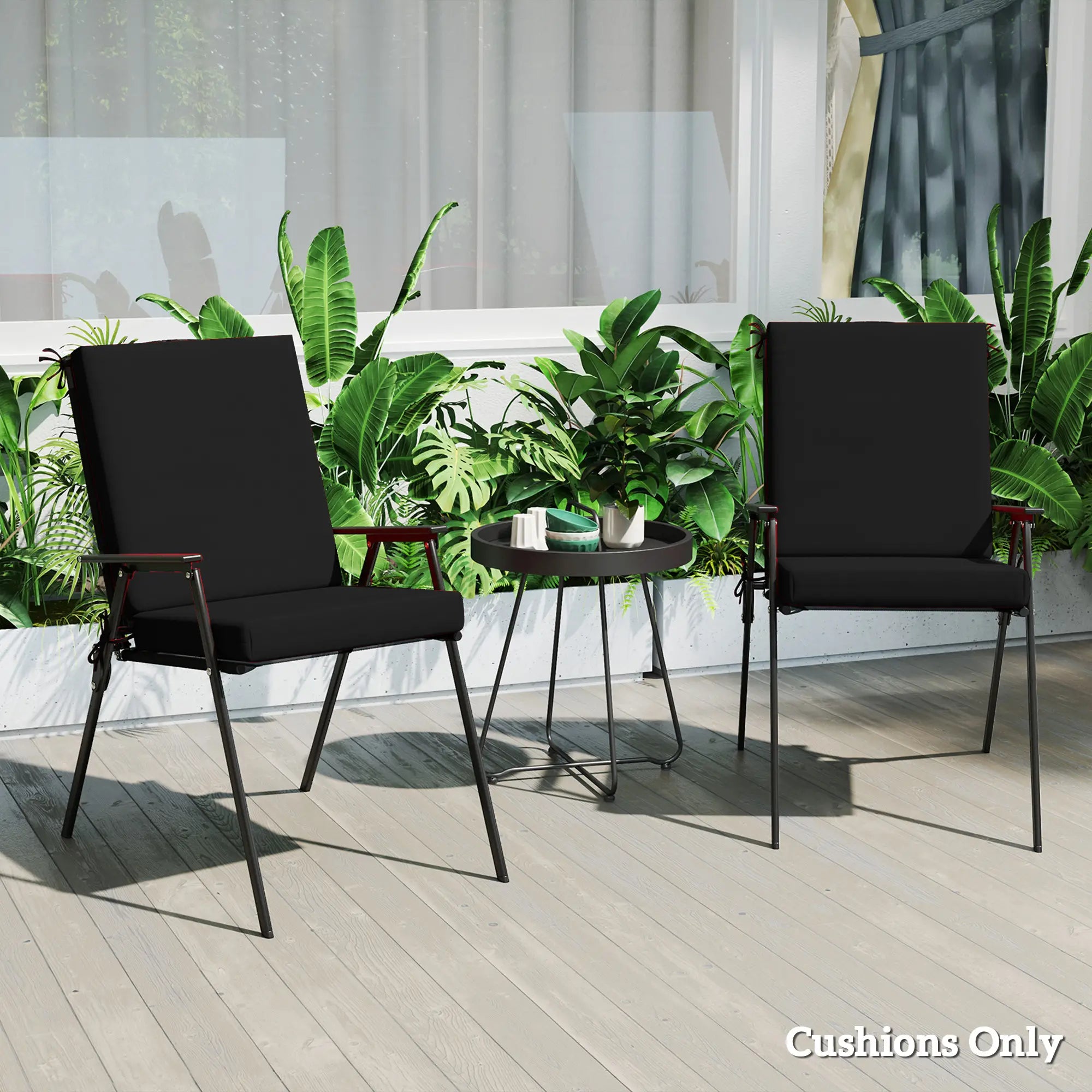 Outdoor Cushions Set of 2, Dining Chair Seat Cushions with Back, Fade-Resistant, Black Patio Chair Cushions at Gallery Canada