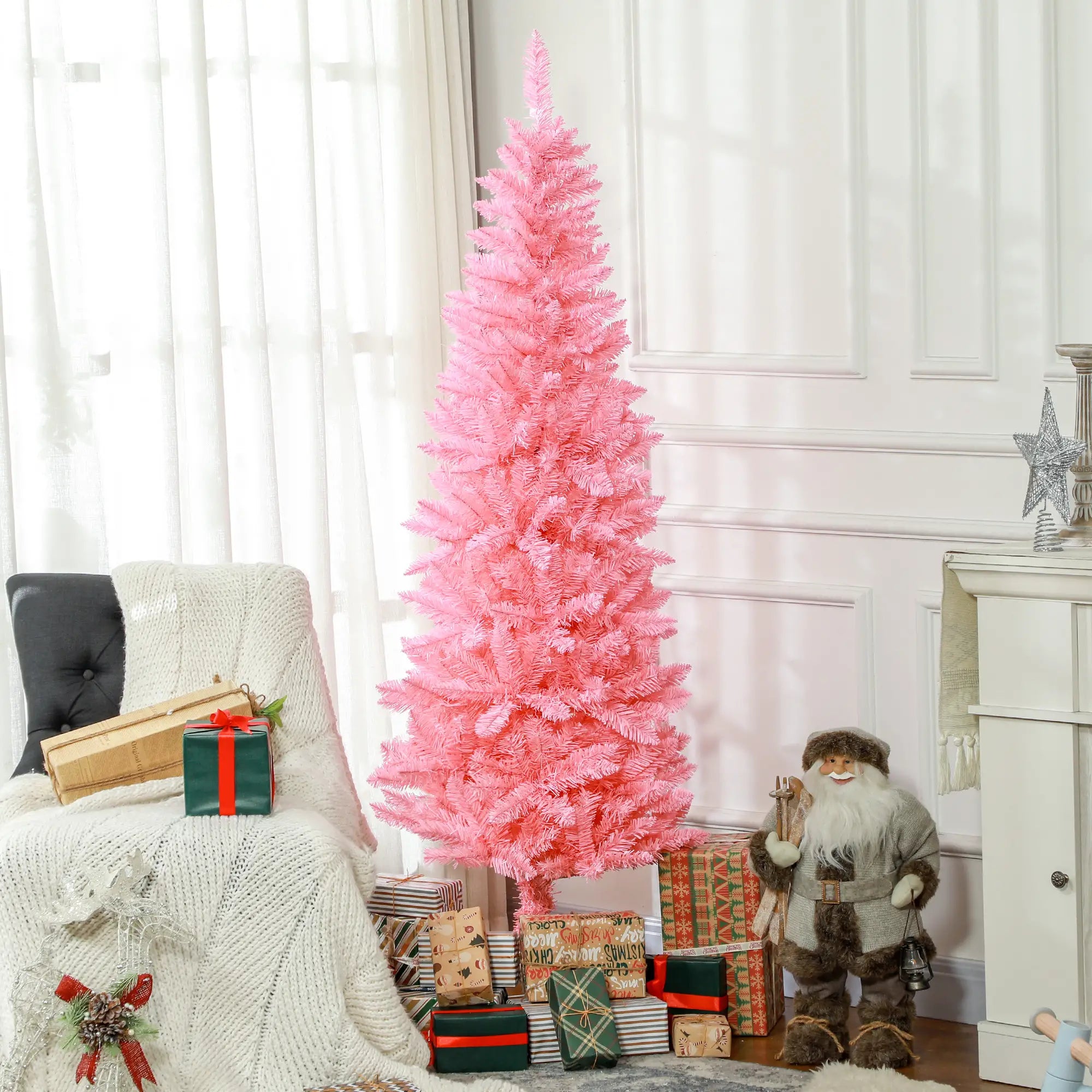 6ft Pencil Artificial Christmas Tree, 479 Branch Tips, Steel Base, Pink Pencil Christmas Trees at Gallery Canada