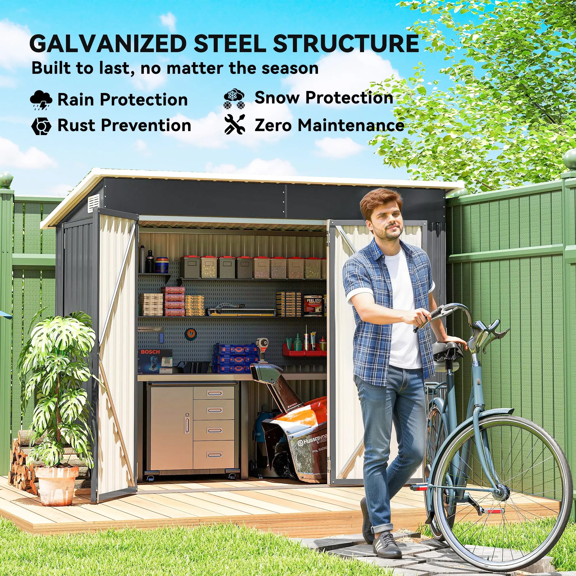7.5' x 4.3' Outdoor Storage Shed, Waterproof Metal Garden Shed, Dark Grey Sheds at Gallery Canada