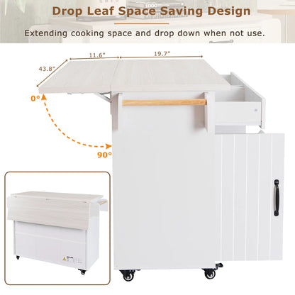 Kitchen Island with Tilt-Out Trash Cabinet, Adjustable Shelf, 51" L x 20" W x 35" H, White Kitchen Islands & Kitchen Carts at Gallery Canada