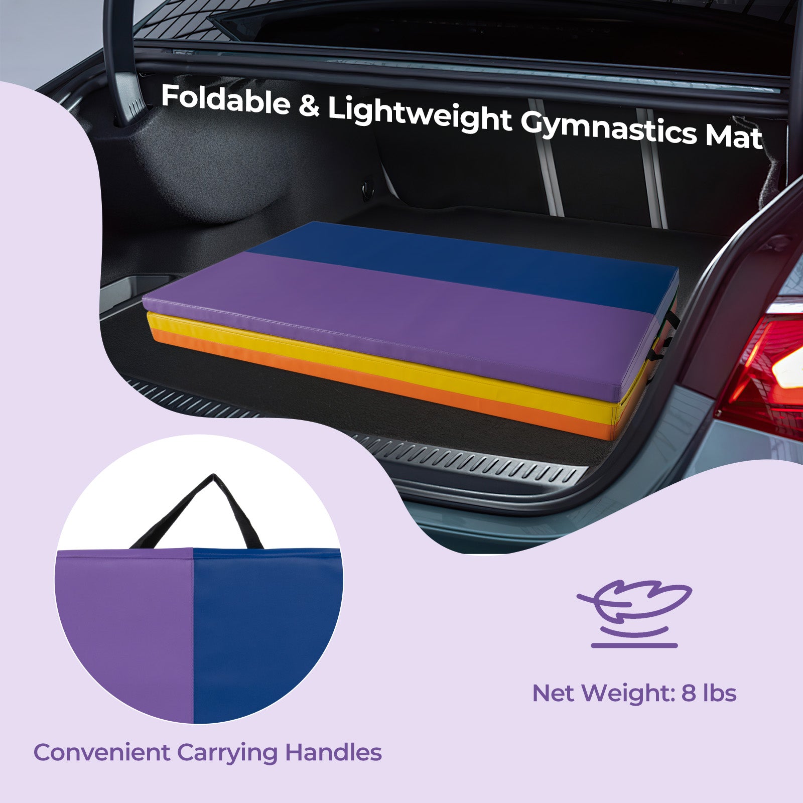 PU Leather Tri-Folding Gymnastics Tumbling Mat with Carrying Handles for Kids, Multicolor Yoga & Gym Mats at Gallery Canada