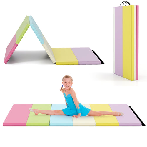 PU Leather Tri-Folding Gymnastics Mat, Macaron