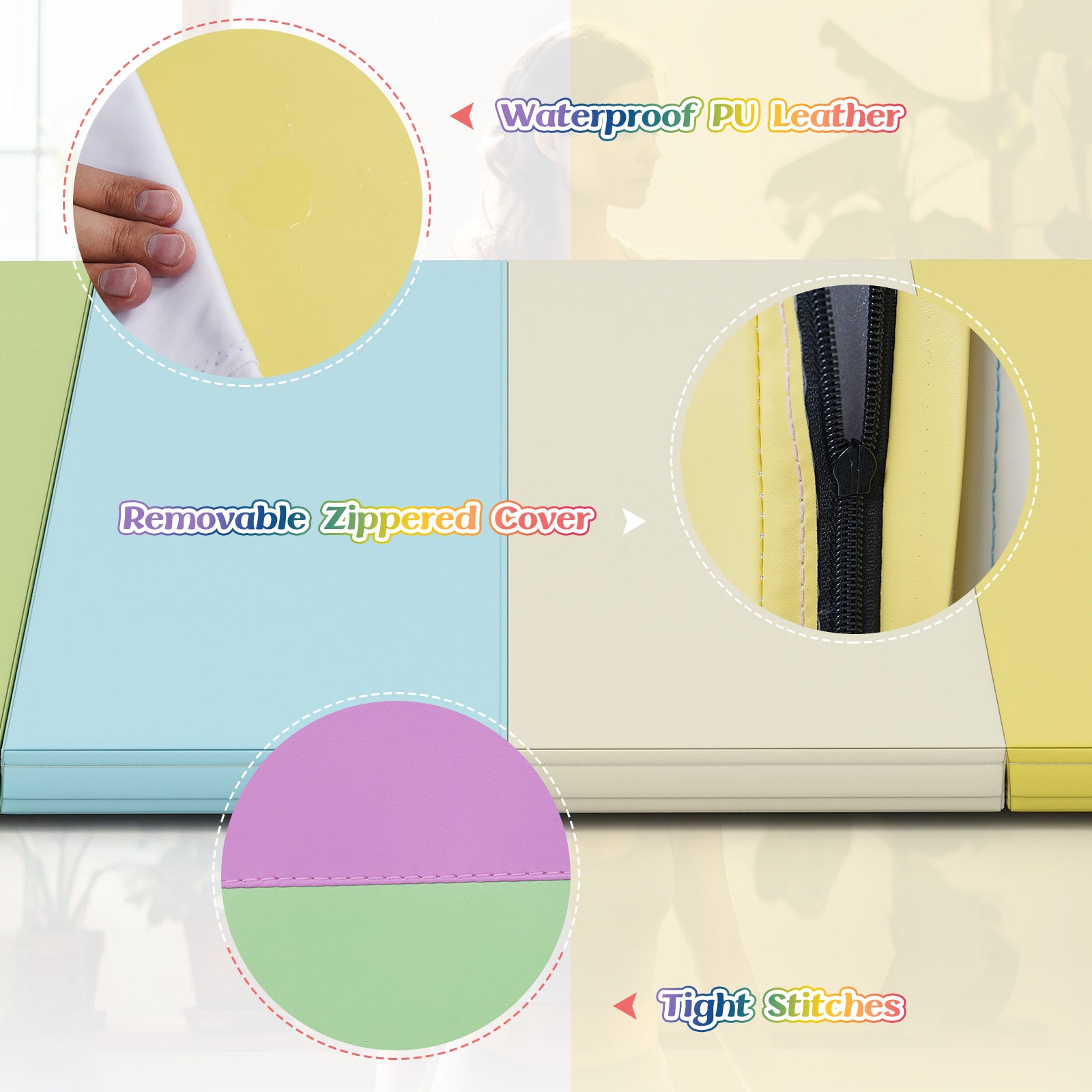 PU Leather Tri-Folding Gymnastics Tumbling Mat with Carrying Handles, Macaron Yoga & Gym Mats at Gallery Canada