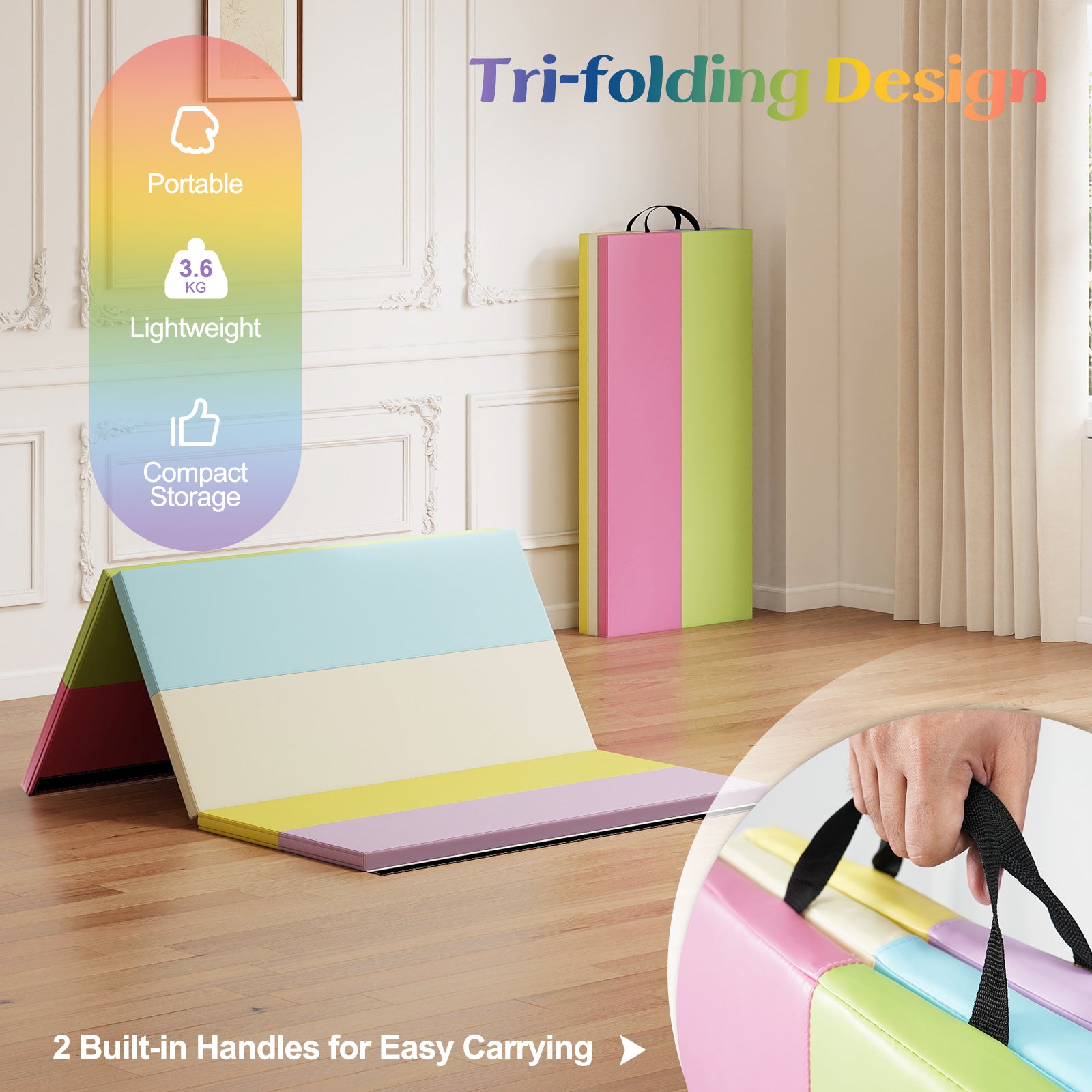 PU Leather Tri-Folding Gymnastics Tumbling Mat with Carrying Handles, Macaron Yoga & Gym Mats at Gallery Canada