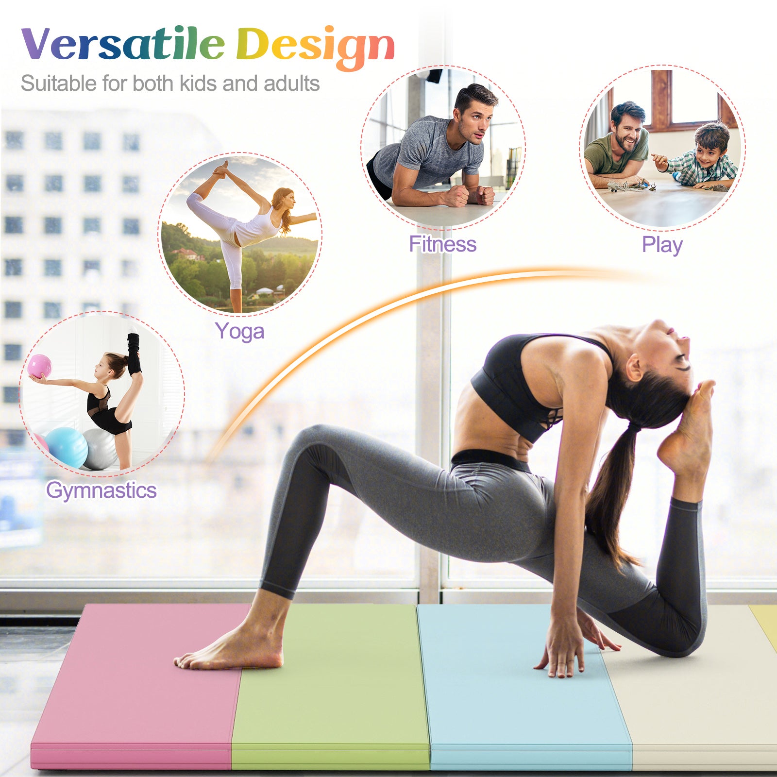 PU Leather Tri-Folding Gymnastics Tumbling Mat with Carrying Handles, Macaron Yoga & Gym Mats at Gallery Canada