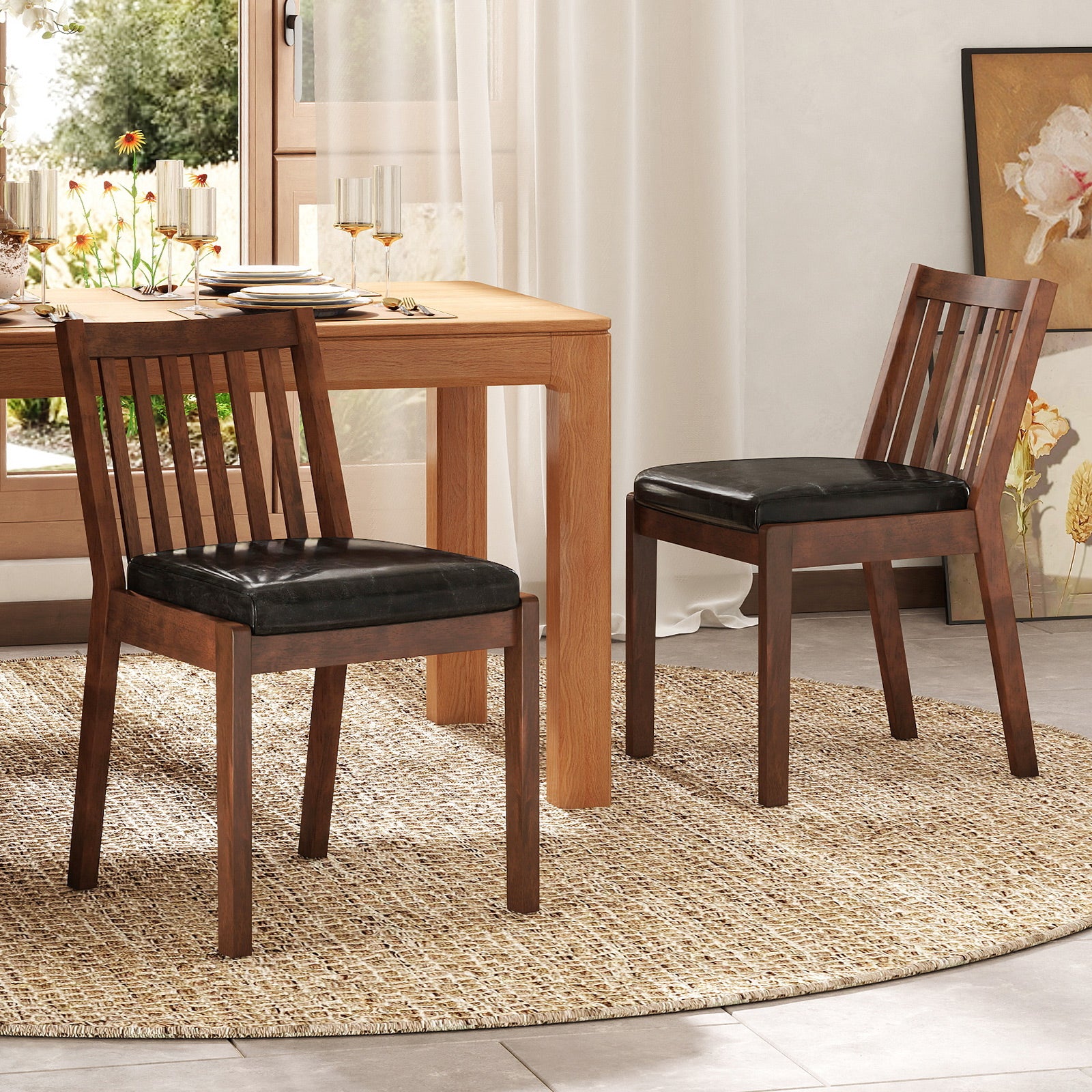 PU Leather Upholstered Dining Chair with Padded Seat Set of 4, Espresso Dining Chairs at Gallery Canada