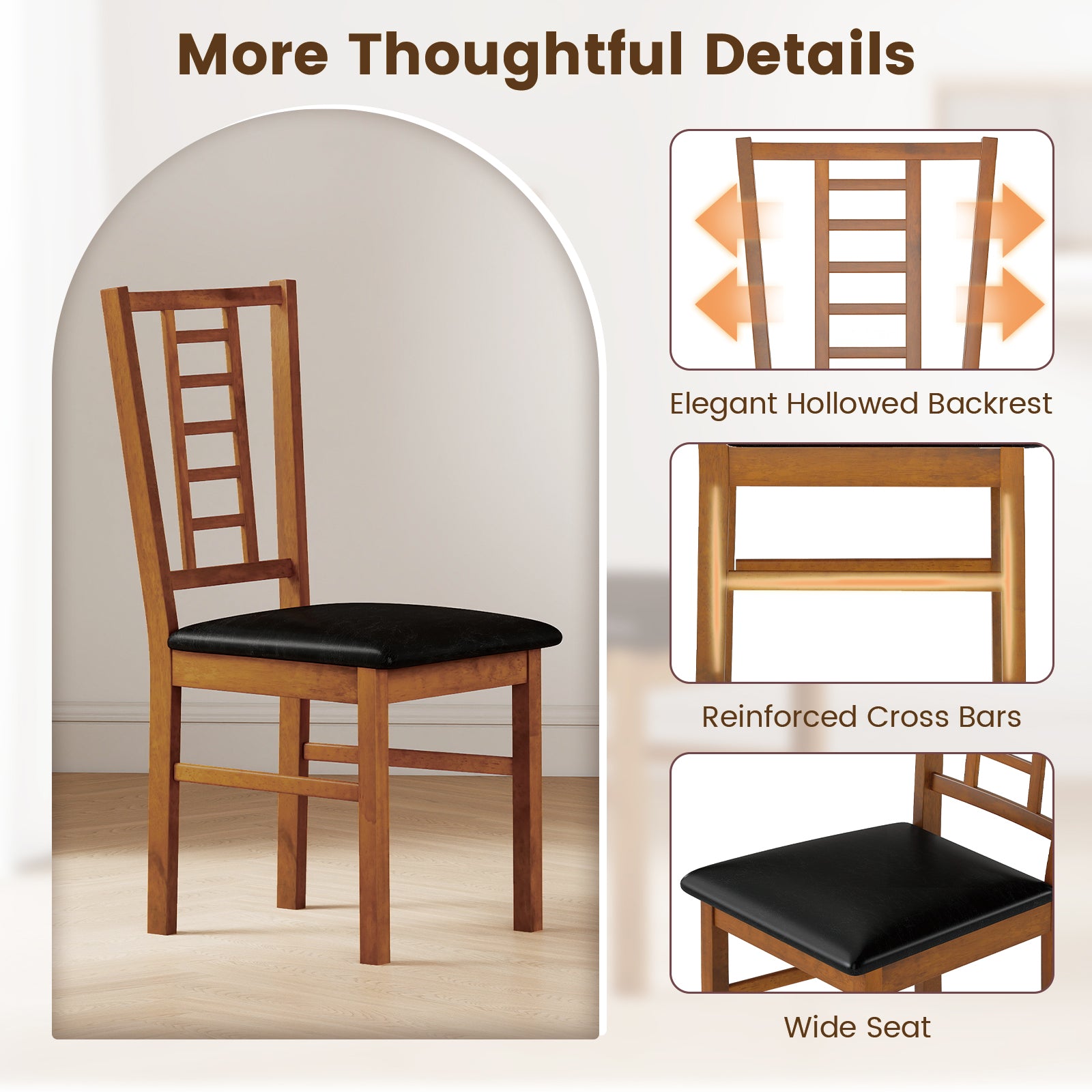 PU Leather Upholstered Wood Dining Chairs Set of 2, Walnut Dining Chairs at Gallery Canada