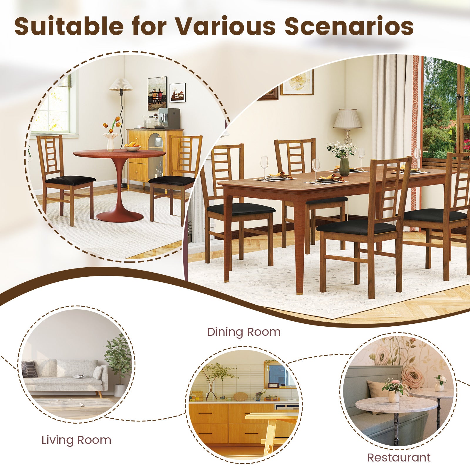 PU Leather Upholstered Wood Dining Chairs Set of 2, Walnut Dining Chairs at Gallery Canada