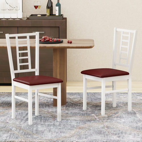 PU Leather Upholstered Wood Dining Chairs Set of 2, White