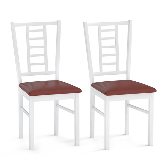 PU Leather Upholstered Wood Dining Chairs Set of 2, White Dining Chairs White at Gallery Canada