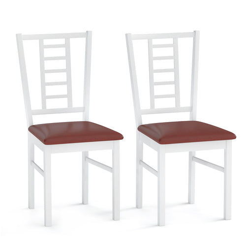 PU Leather Upholstered Wood Dining Chairs Set of 2, White