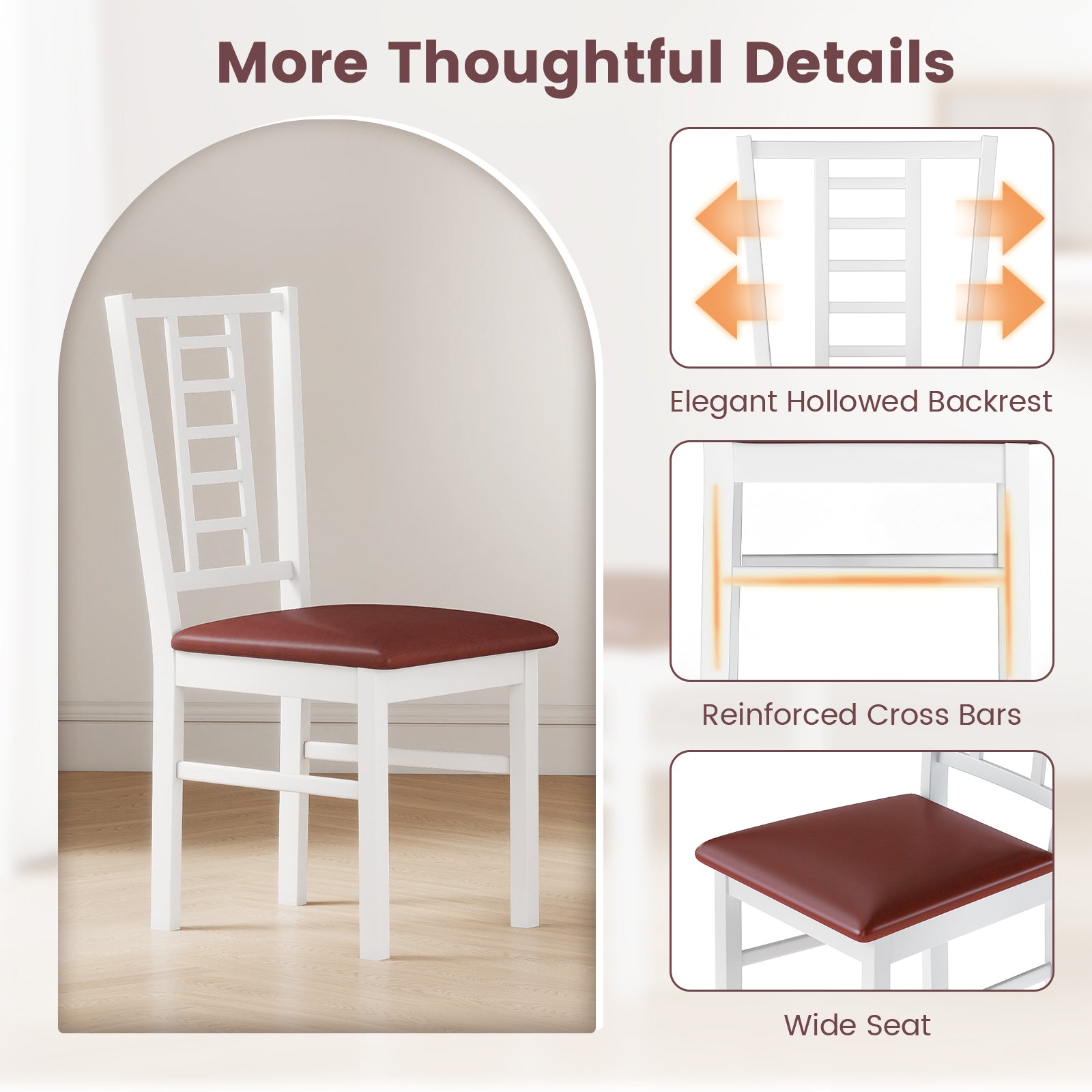 PU Leather Upholstered Wood Dining Chairs Set of 2, White Dining Chairs at Gallery Canada