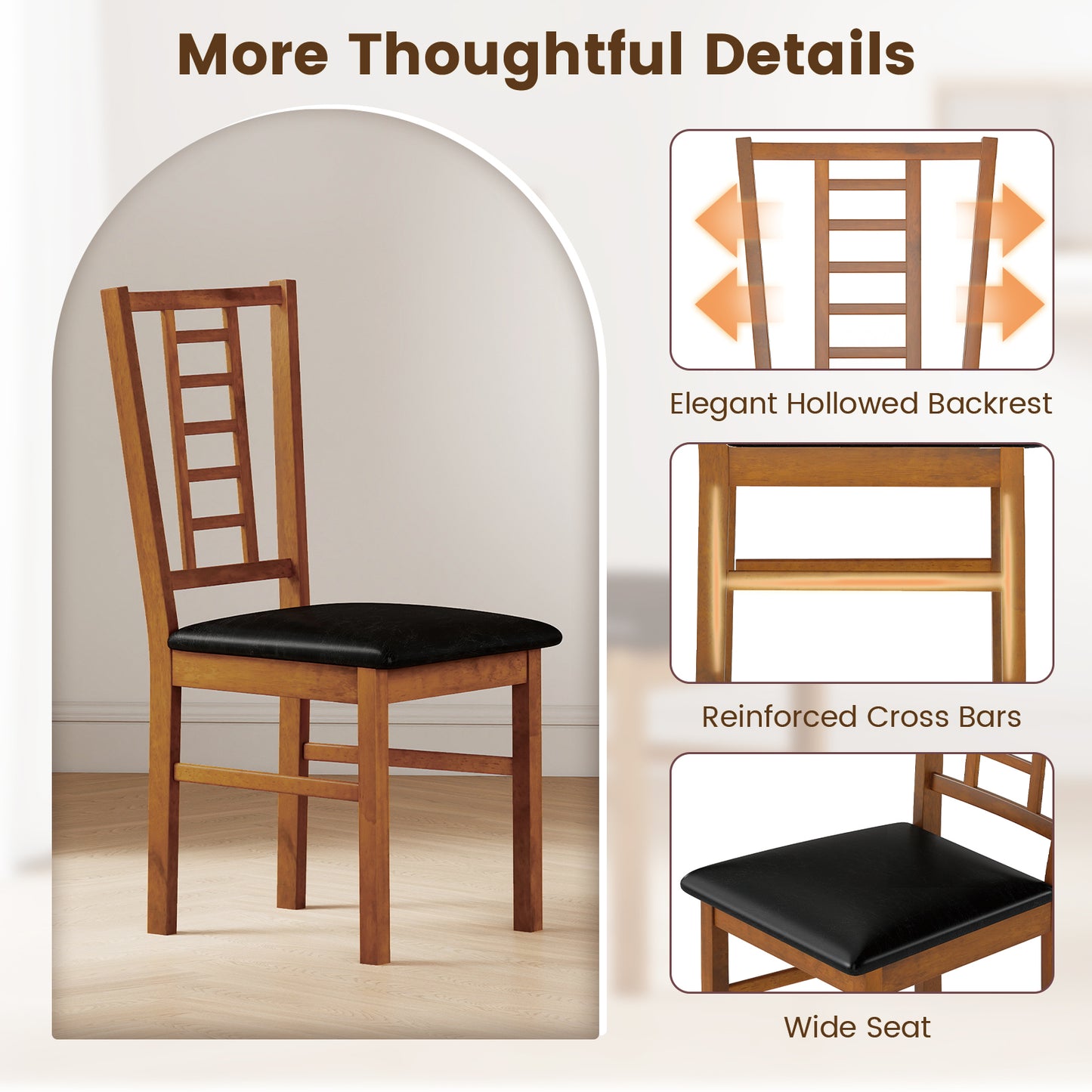 PU Leather Upholstered Wood Dining Chairs Set of 4, Walnut Dining Chairs at Gallery Canada