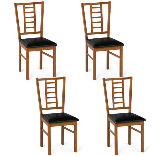 PU Leather Upholstered Wood Dining Chairs Set of 4, Walnut Dining Chairs Walnut at Gallery Canada