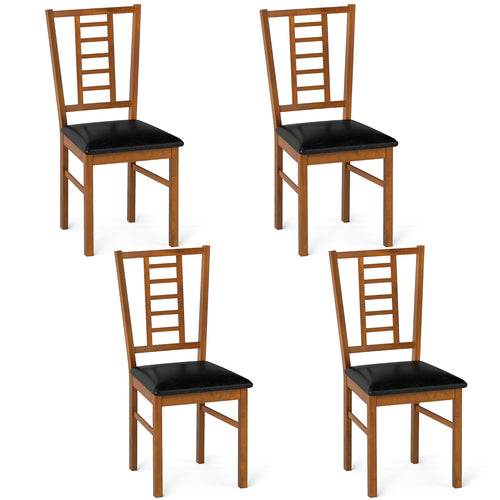 PU Leather Upholstered Wood Dining Chairs Set of 4, Walnut