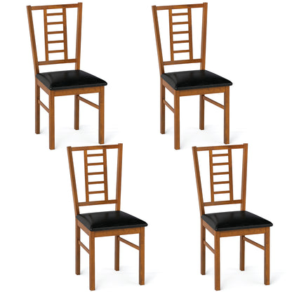 PU Leather Upholstered Wood Dining Chairs Set of 4, Walnut Dining Chairs at Gallery Canada