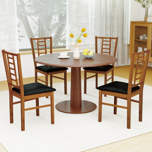 PU Leather Upholstered Wood Dining Chairs Set of 4, Walnut