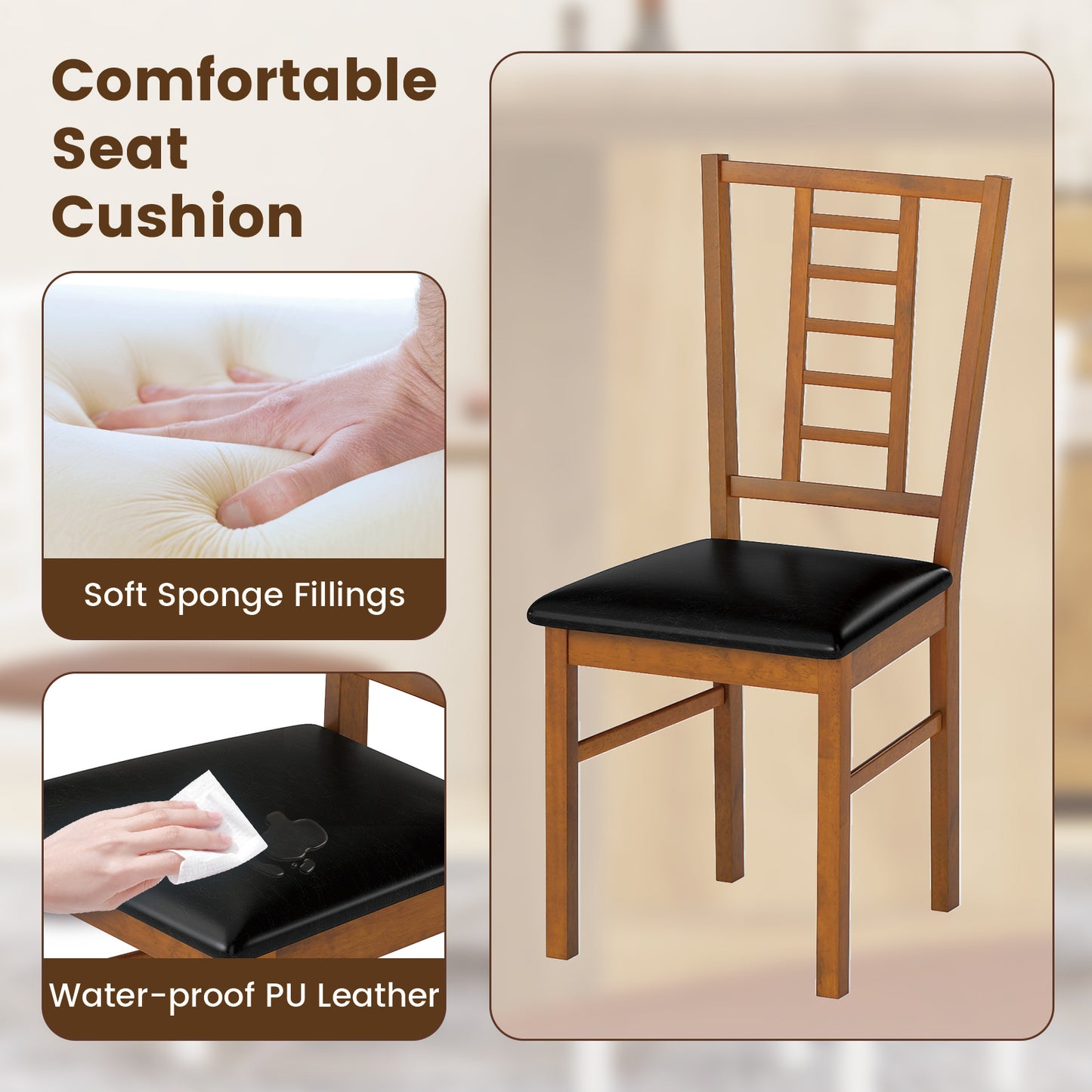 PU Leather Upholstered Wood Dining Chairs Set of 4, Walnut Dining Chairs at Gallery Canada