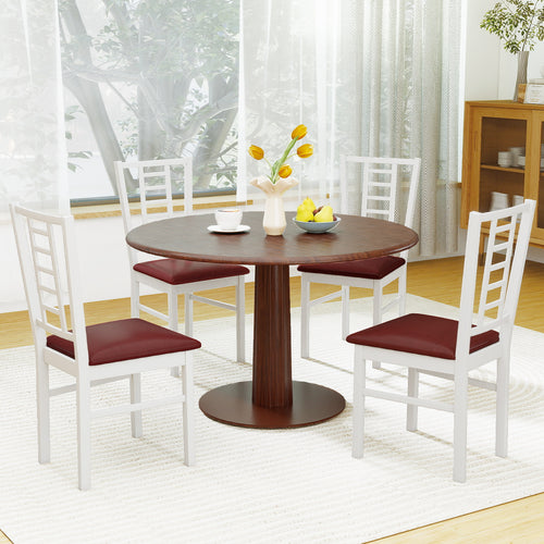 PU Leather Upholstered Wood Dining Chairs Set of 4, White
