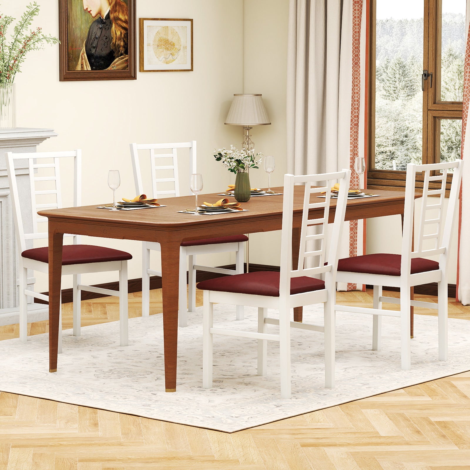 PU Leather Upholstered Wood Dining Chairs Set of 4, White Dining Chairs at Gallery Canada