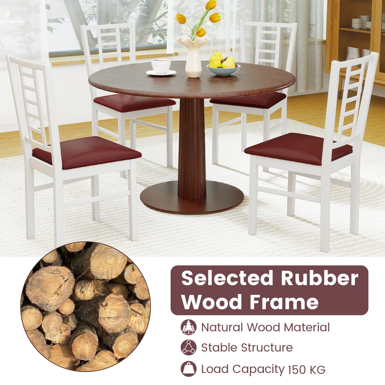 PU Leather Upholstered Wood Dining Chairs Set of 4, White Dining Chairs at Gallery Canada