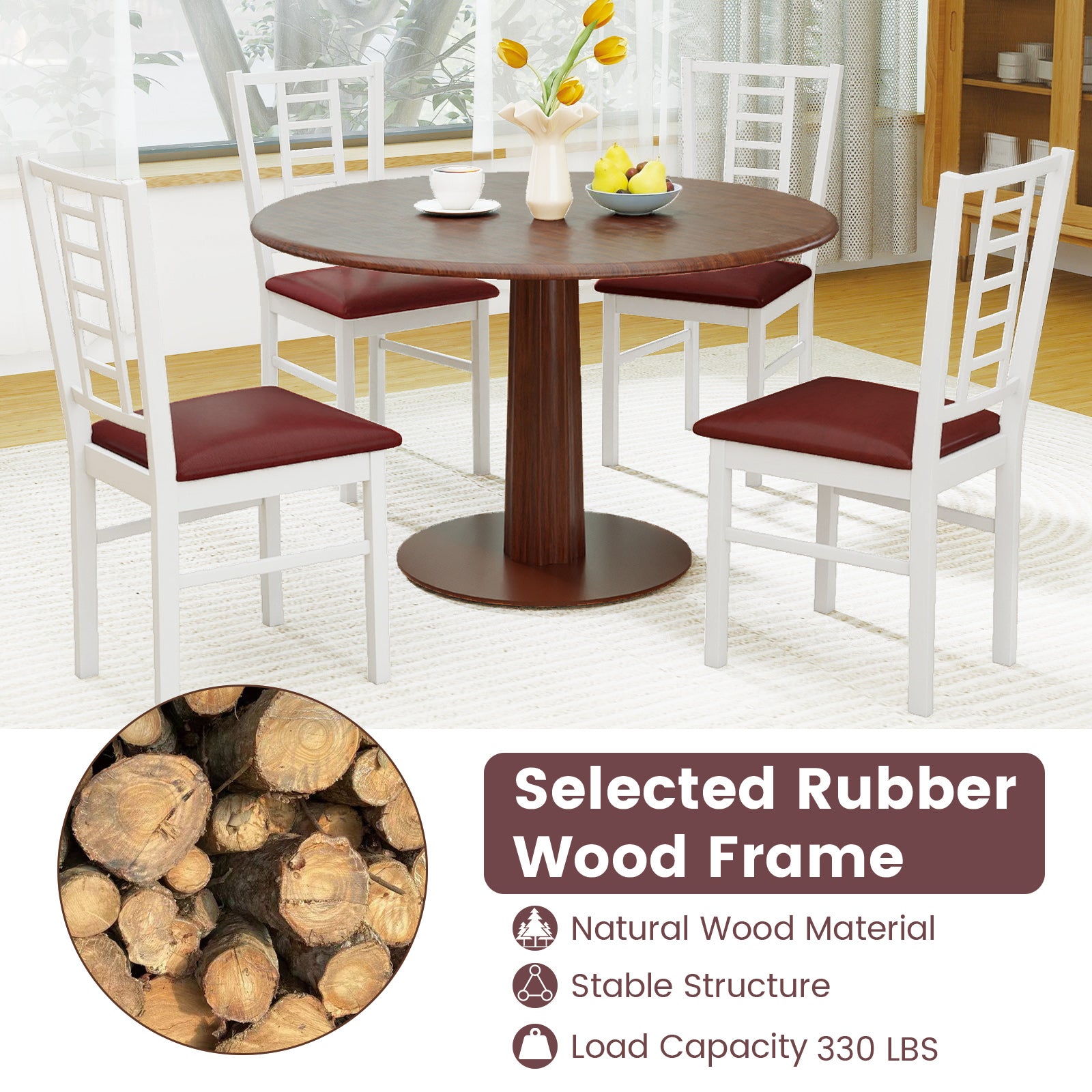 PU Leather Upholstered Wood Dining Chairs Set of 4, White Dining Chairs at Gallery Canada